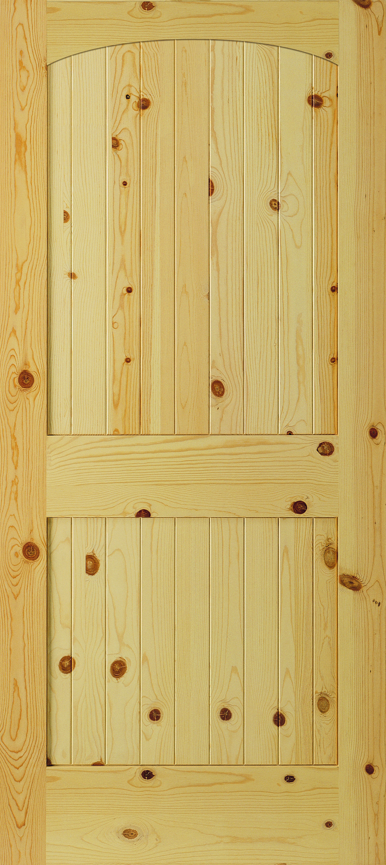 Stain grade door pine-knotty-2-panel-staved-arch-image