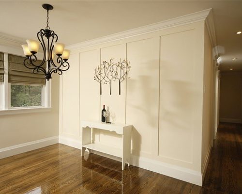 shaker panel on wall in dining room