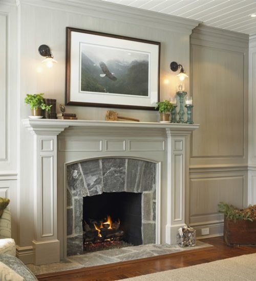 painted wood fireplace and surround