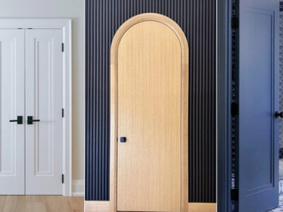 Modern interior doors with custom trim and architectural millwork details