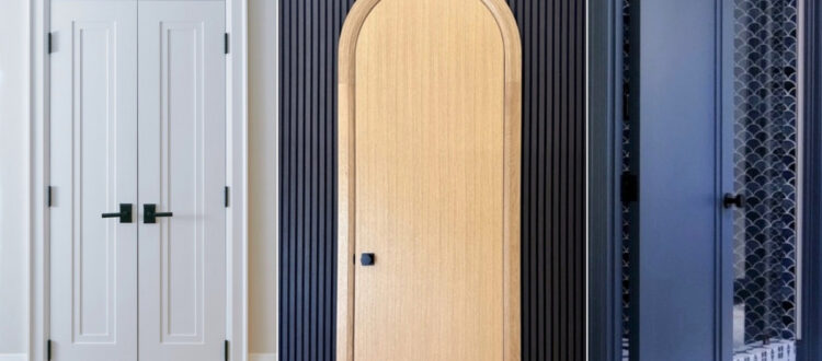 Modern interior doors with custom trim and architectural millwork details